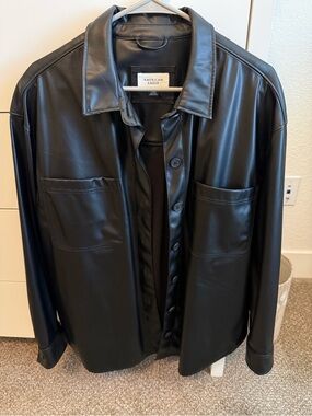 American Eagle Outfitters Black Faux Leather Shirt Jacket